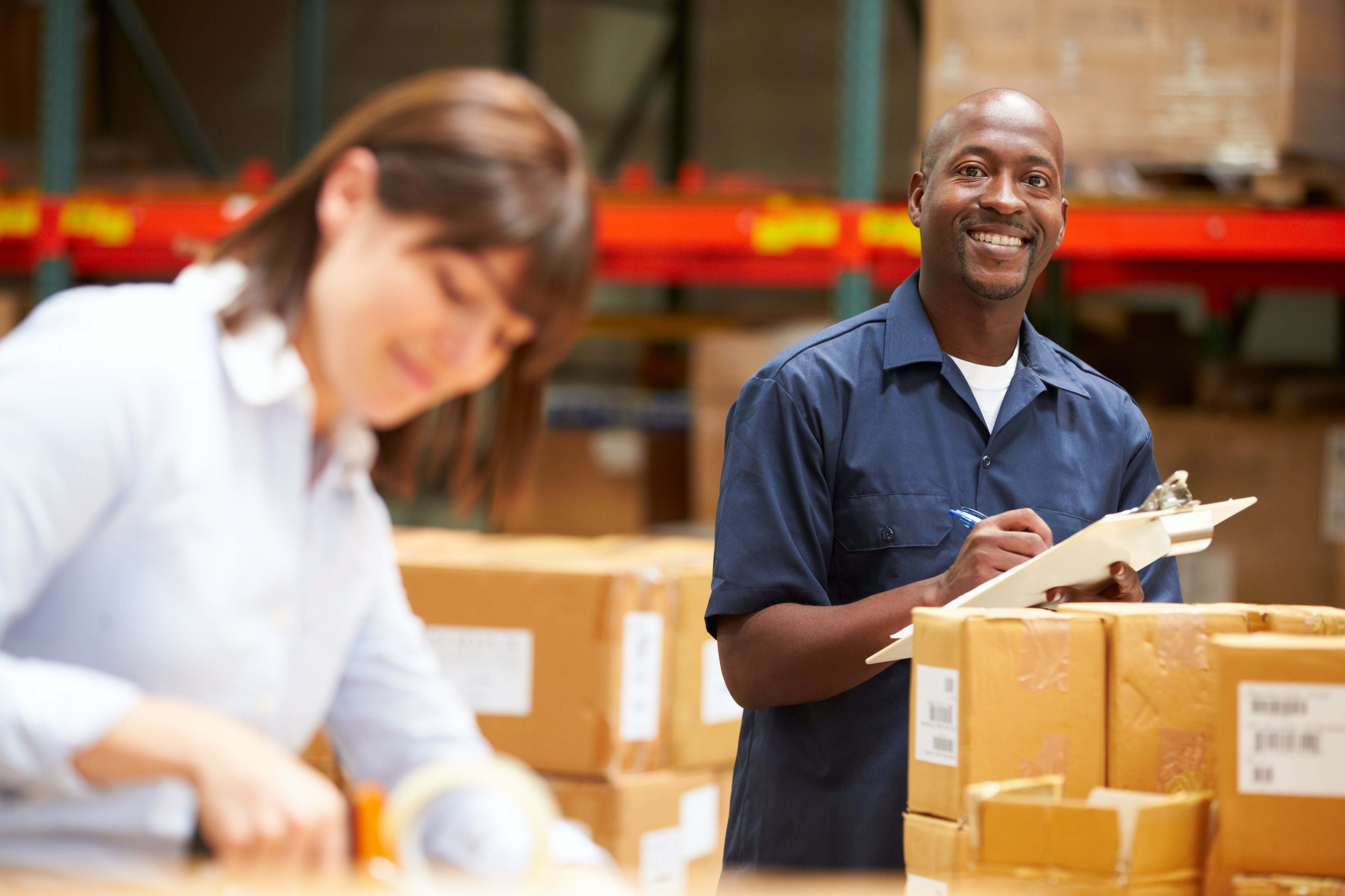 warehouse worker smiling