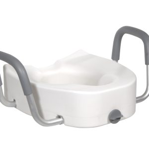 Premium Plastic Raised Toilet Seat with Lock and Padded Armrests, Elongated